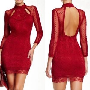Free People dress Karlton red lace long sleeve cranberry medium